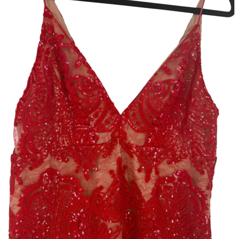 NWT Free People Night Shimmers Mini Dress Red Lace Sequin V Neck Size 10 Glam - Picture 7 of 16